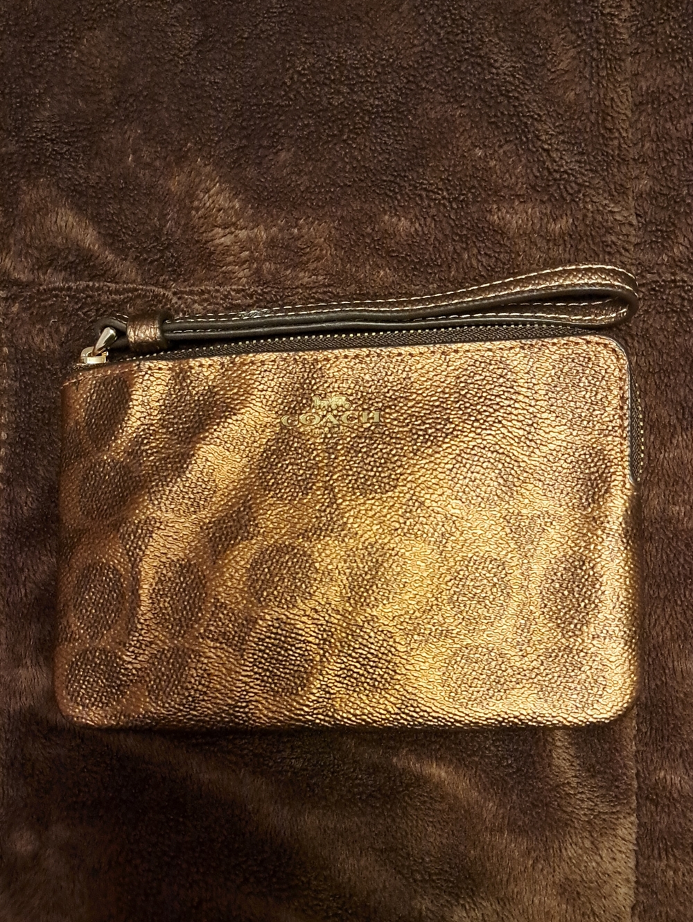 Coach Metallic Bronze Signature Wristlet Clutch